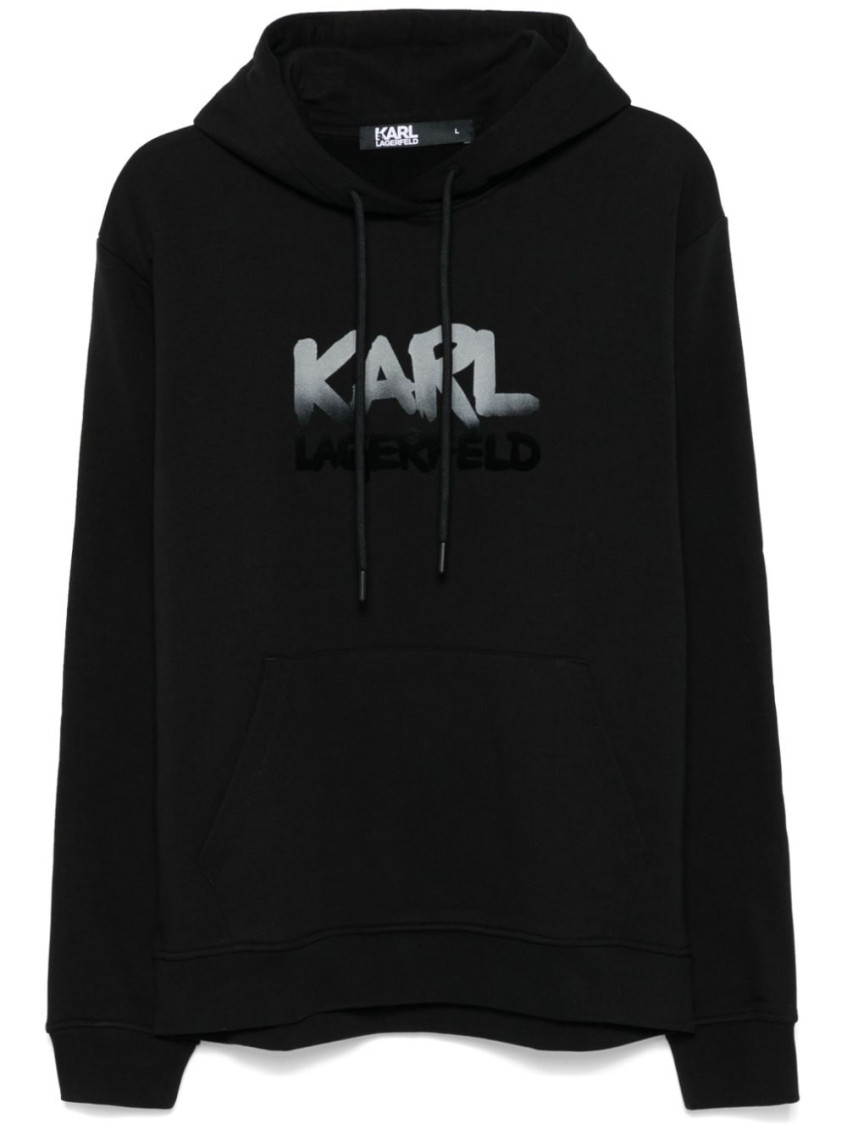 Karl Lagerfeld Logo Hoodie Drawstring Hood In Black