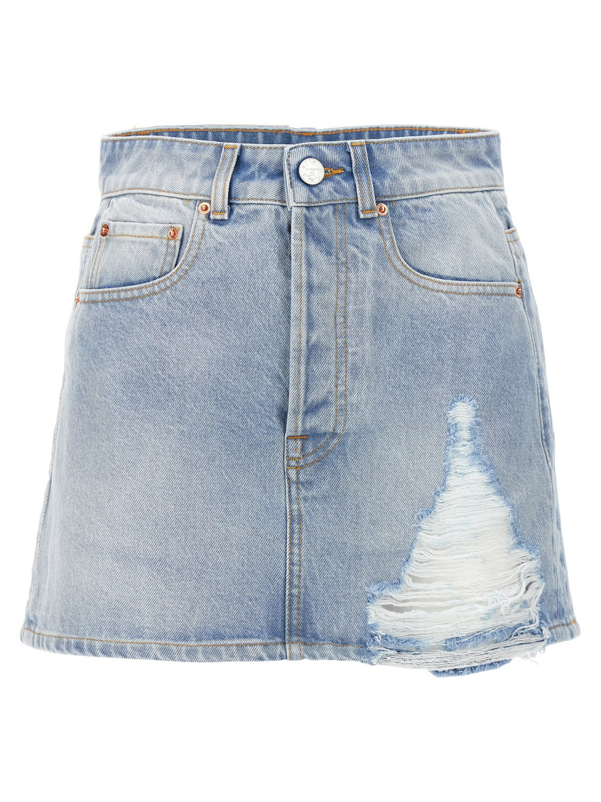 Shop Vetements Light Blue Destroyed Skirt