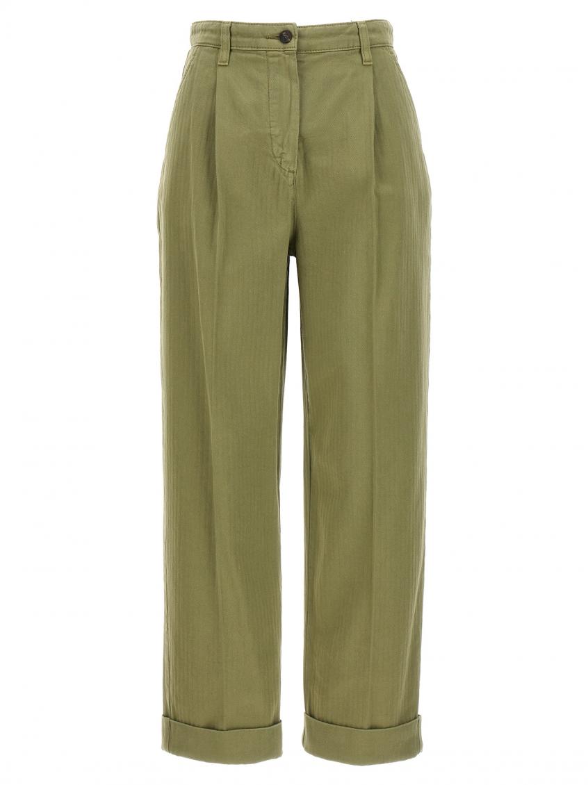 Etro High Waist Pleated Chino Pants With Cuffed Hem In Olive
