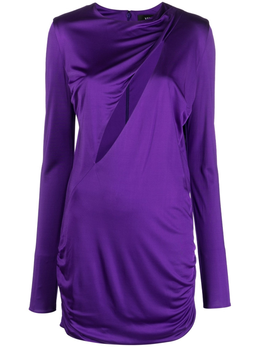 Shop Versace Purple Cut Out Jersey Dress