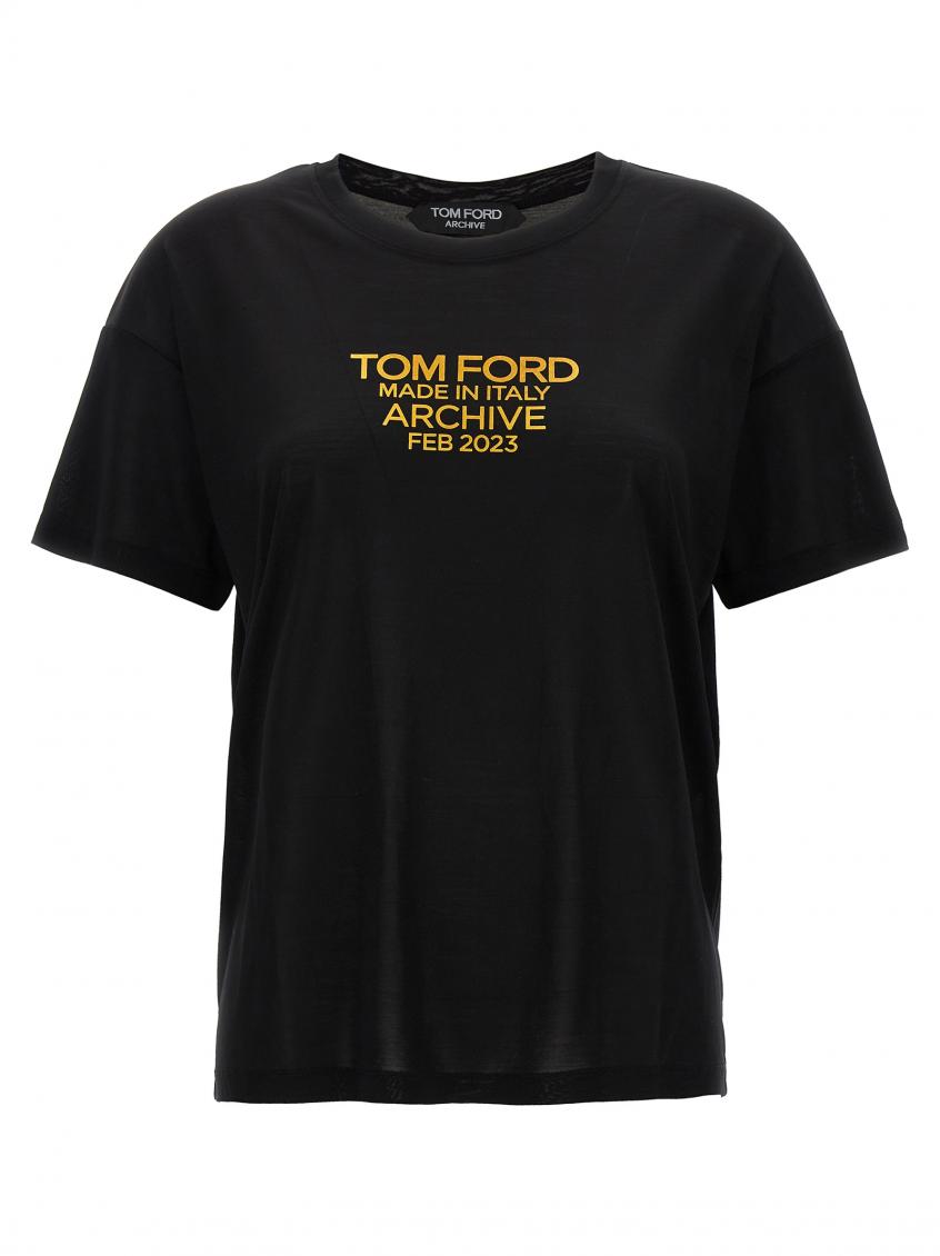 Tom Ford Printed Logo Crew Neck T-shirt In Black
