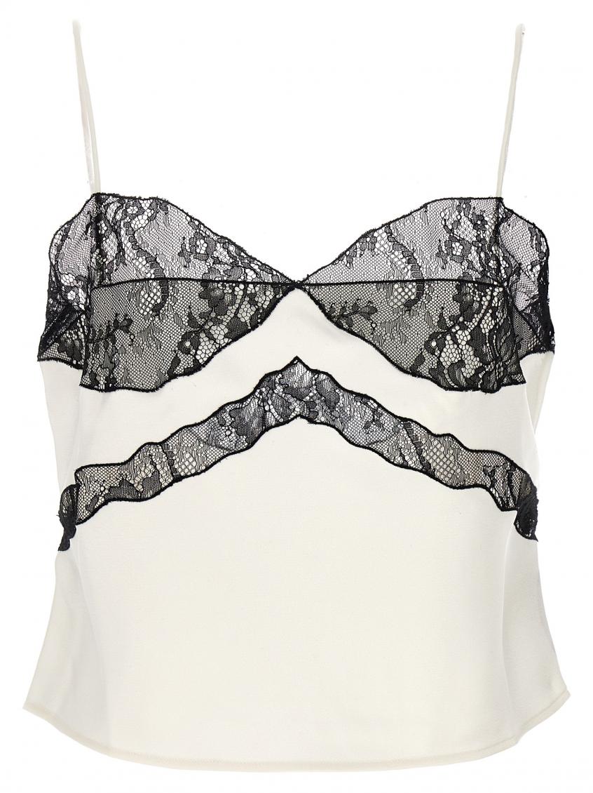 The Andamane Narcisa Lace Trim Cropped Top In Blackwhite
