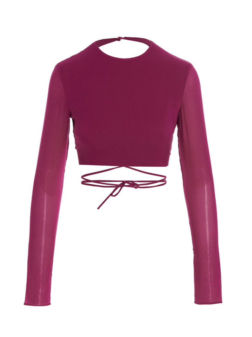 The Andamane Fuchsia Cropped Georgette Top In Fuchsia