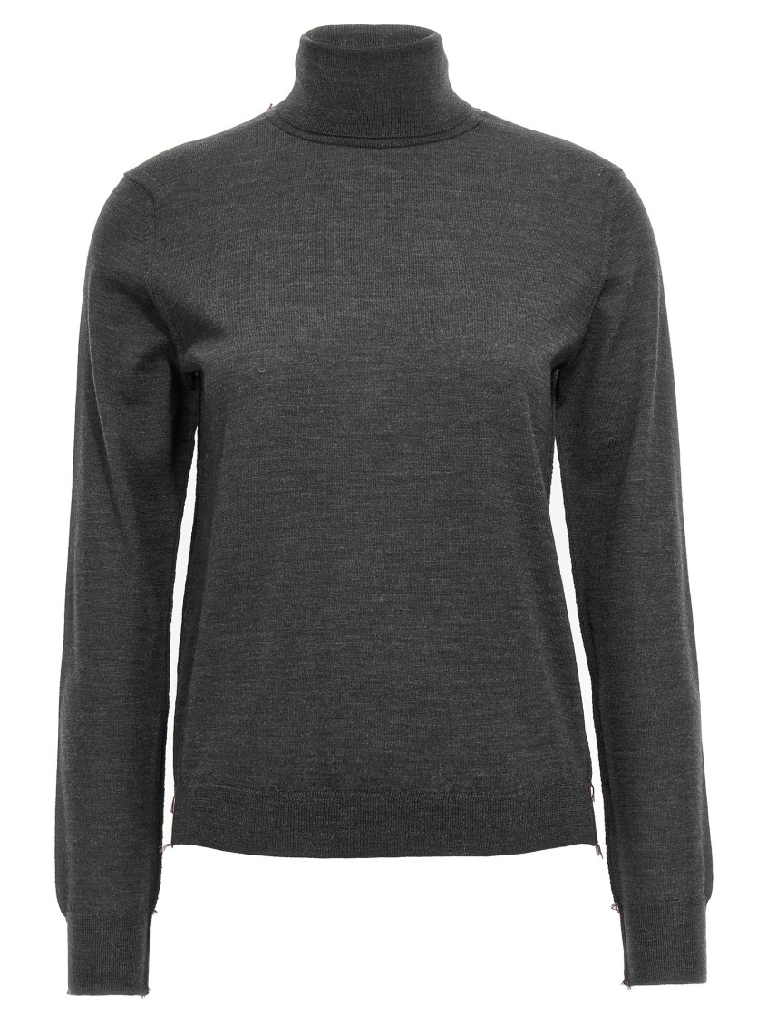 Maison Margiela Grey Stitching Wool Turtleneck Sweater In Grey