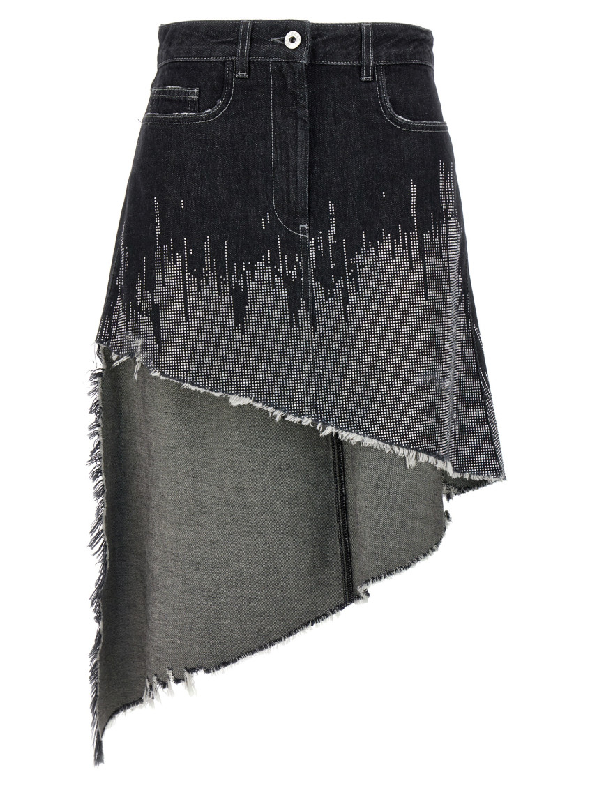 Jw Anderson Asymmetric Degrade Stud High-low Denim Skirt In Grey