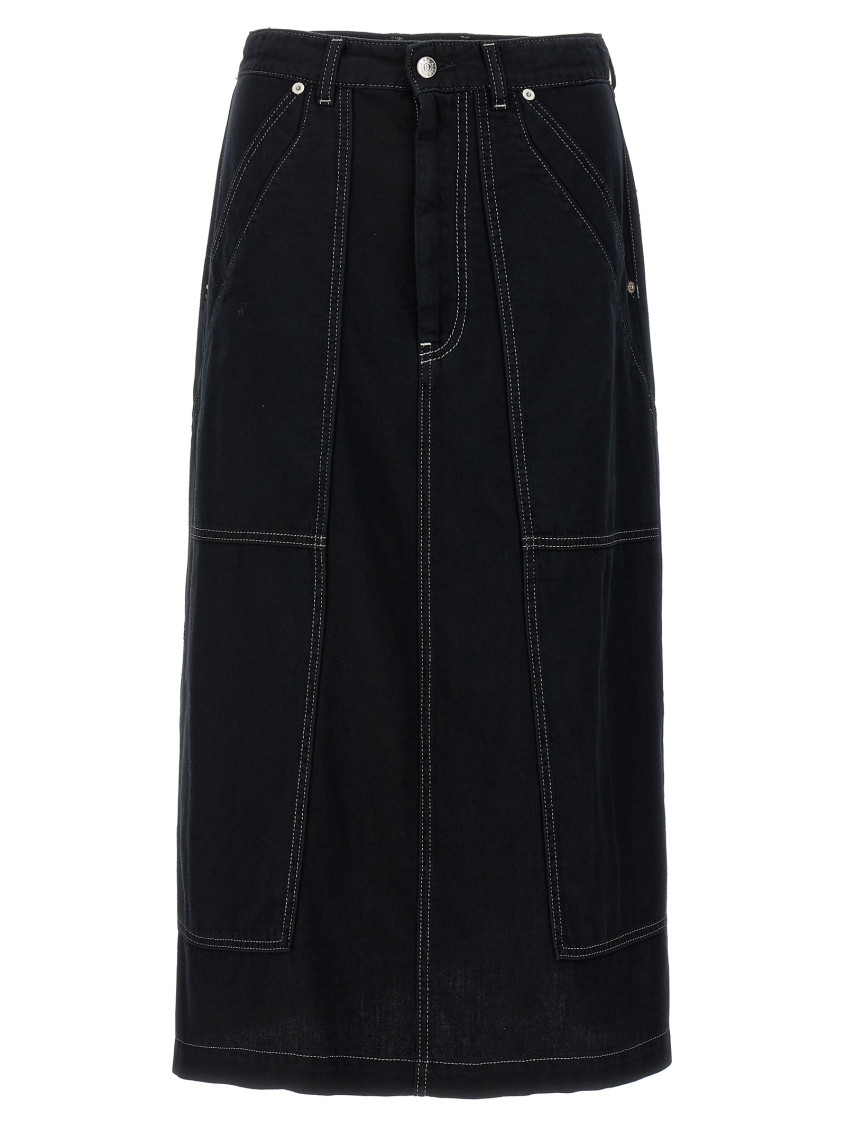 Shop Mm6 Maison Margiela Black Lurex Stitching Midi Denim Skirt