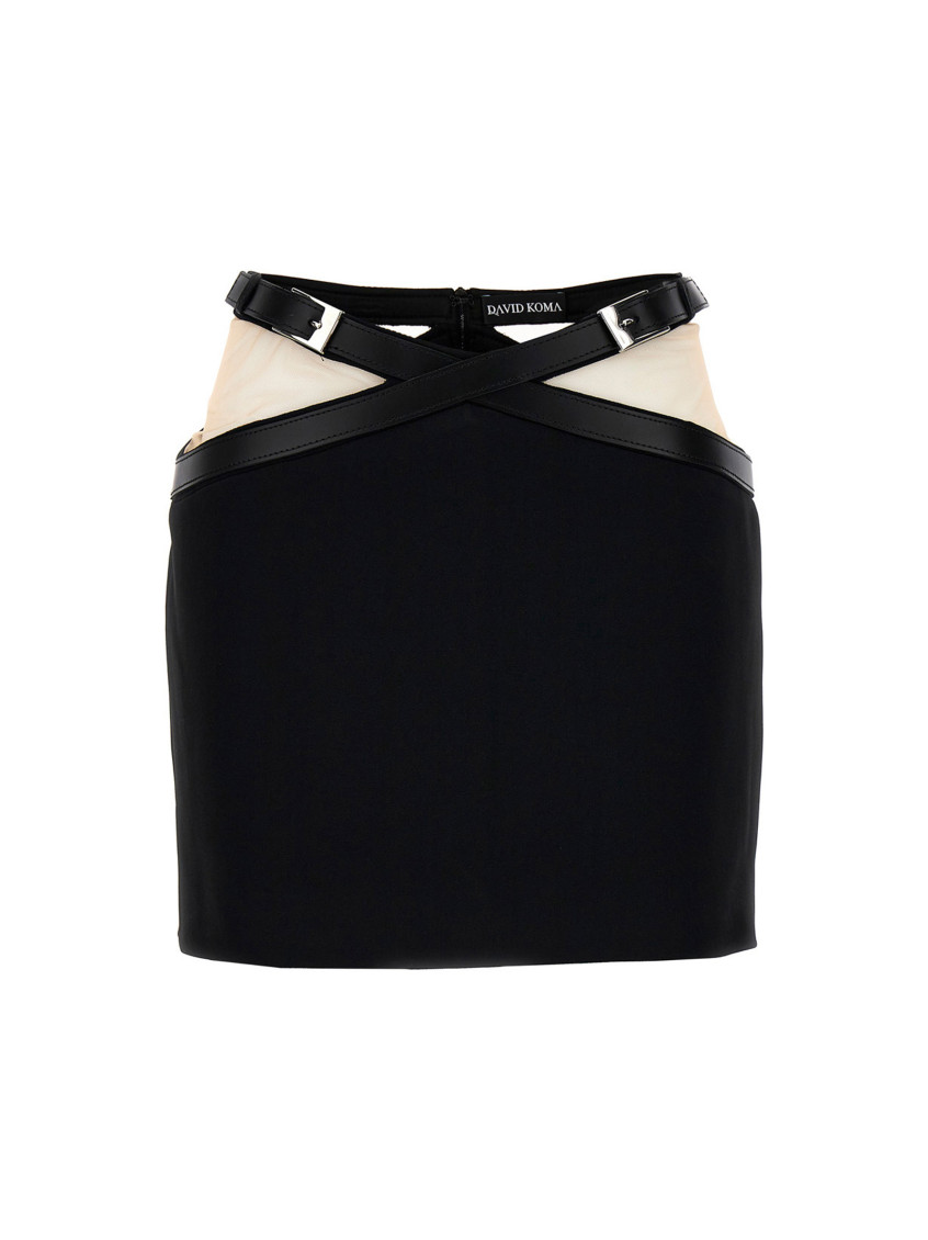 David Koma Cross Waist Band Net Insert Skirts Black In Black