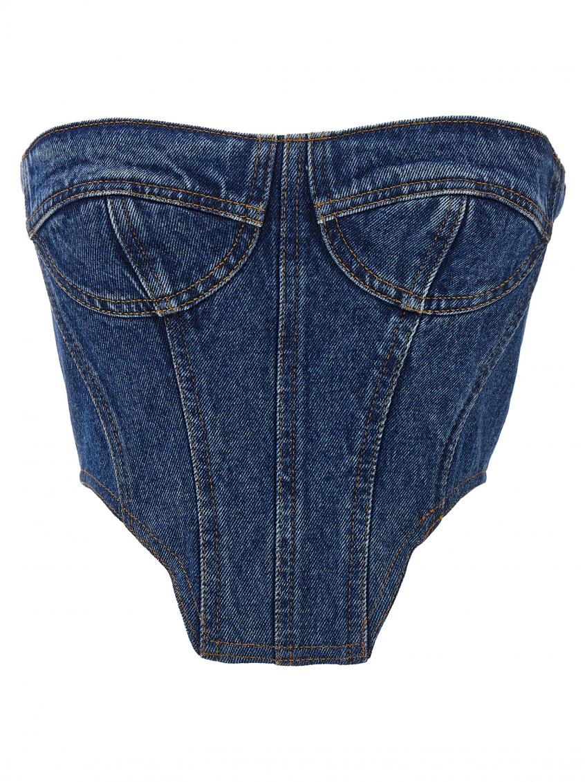 David Koma Denim Bustier Crop Top In Blue