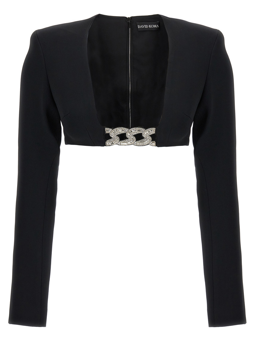 Shop David Koma Black Top 3d Crystsal Chain And Square Neck