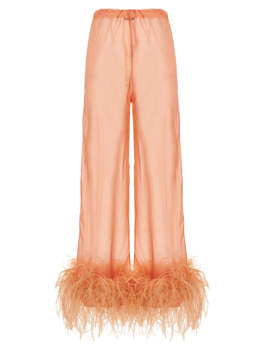 パンツ OSEREE Feather silk pants Pink OFP121 Oseree Pink silk pants for Women Online USA at Darveys.com