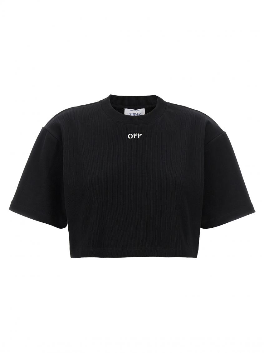 Off-white Off White Cropped T Shirt With Off Embroidery In Black