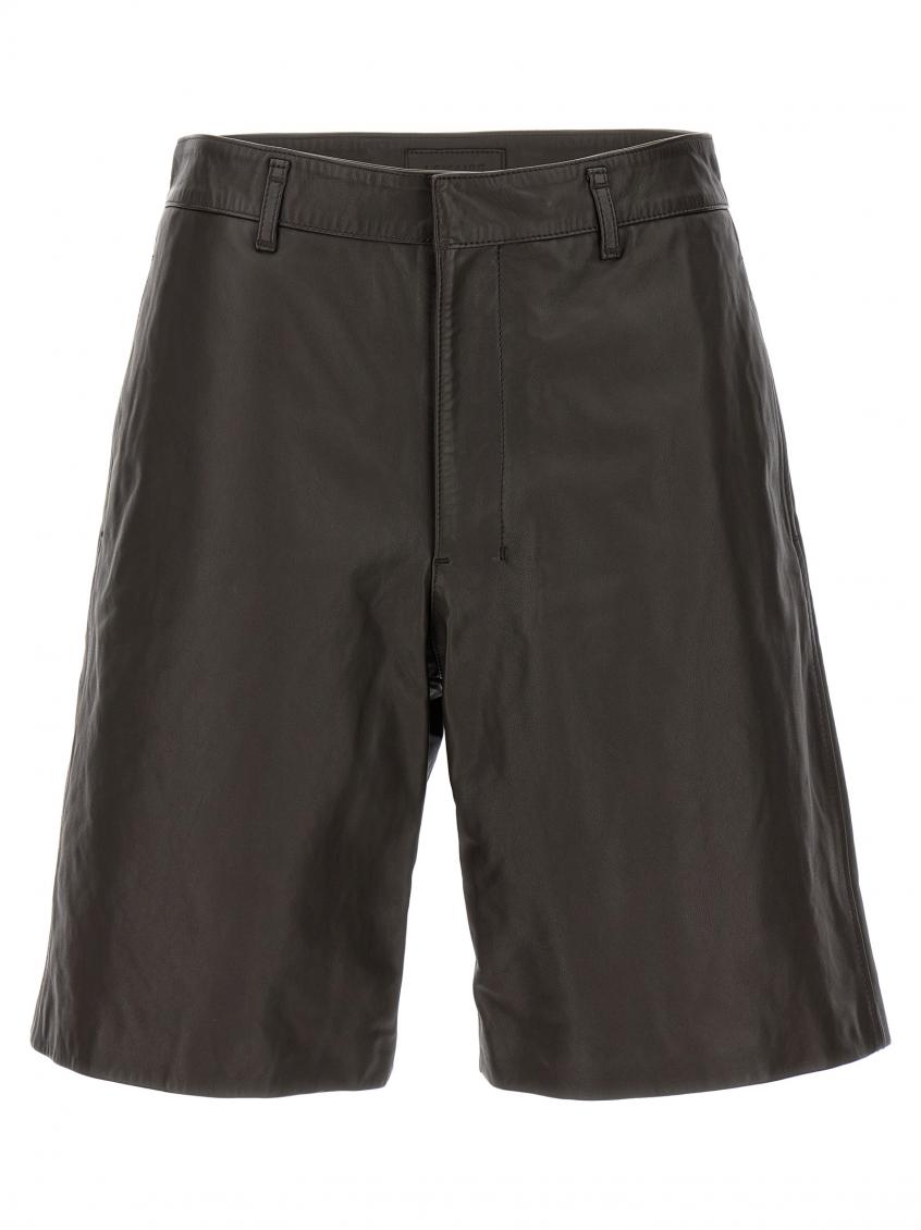 Lemaire Brown Leather Bermuda Shorts In Brown