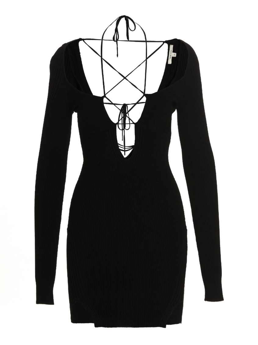 Nensi Dojaka Keyhole Front-split Knitted Mini Dress In Black