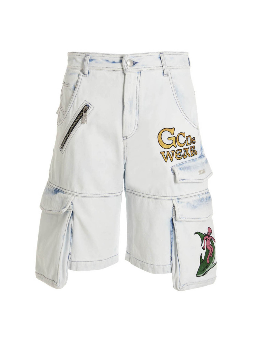 Gcds Light Blue Embroidered Ultracargo Shorts In Light Blue
