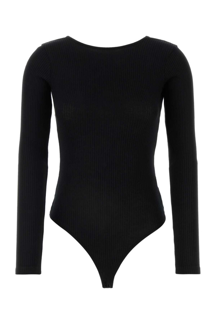 Agolde Ribbed Texture Long Sleeves Scoop Back Bodysuit In Black