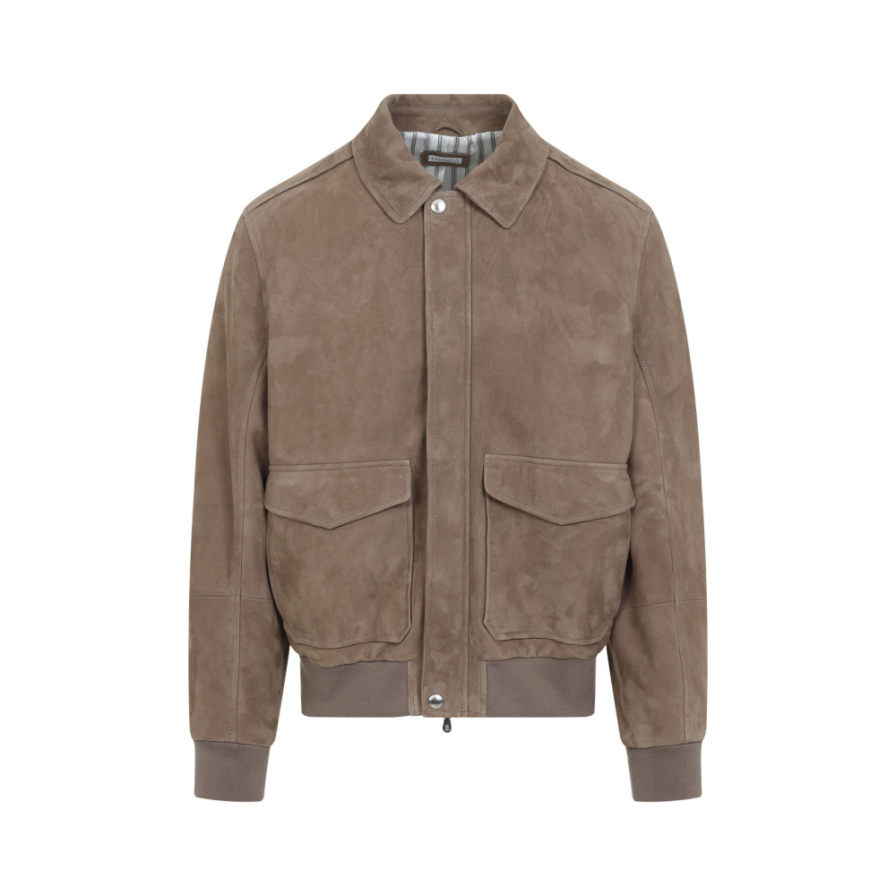 Brunello Cucinelli Leather Bomber Jacket Men In Light Brown