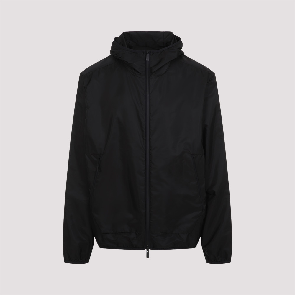 Shop Moncler Black Logo Granier Hooded Windbreaker Jacket