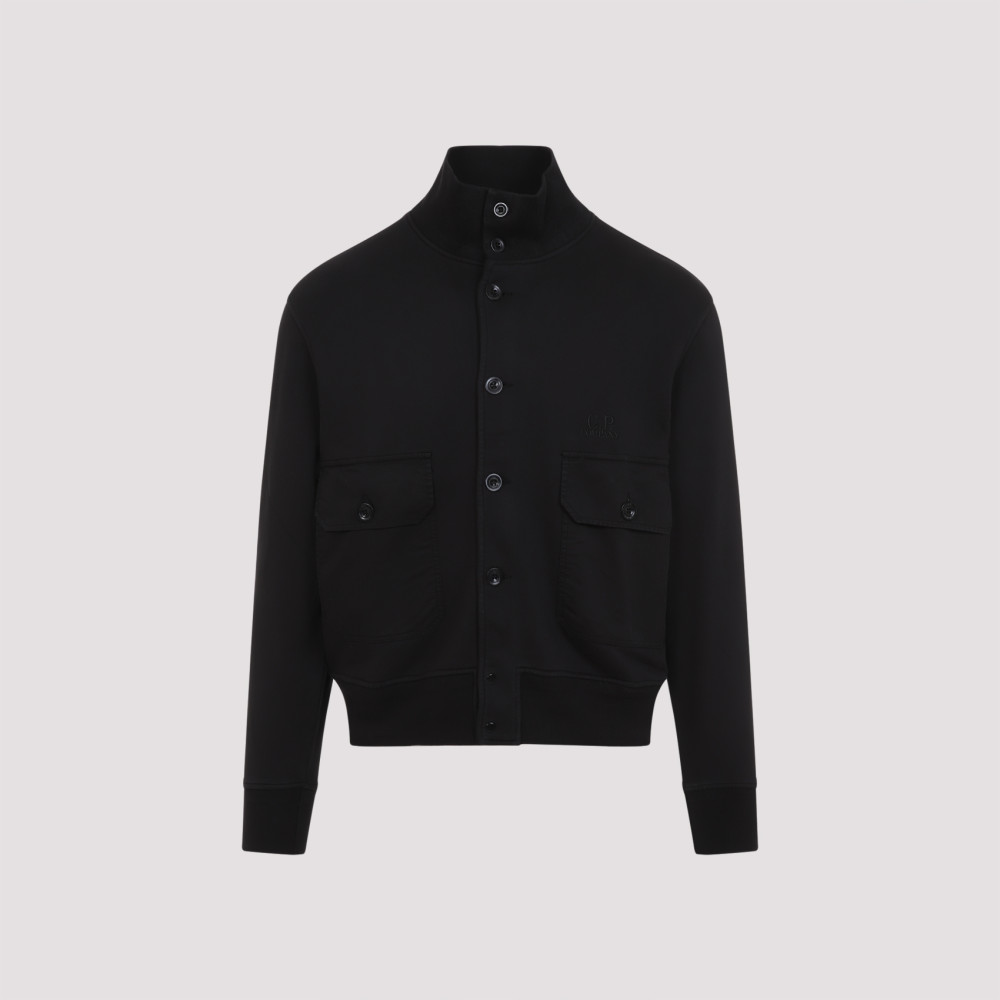 C.p. Company Full Button Sweatshirt With Cotton Poplin Pockets In Black