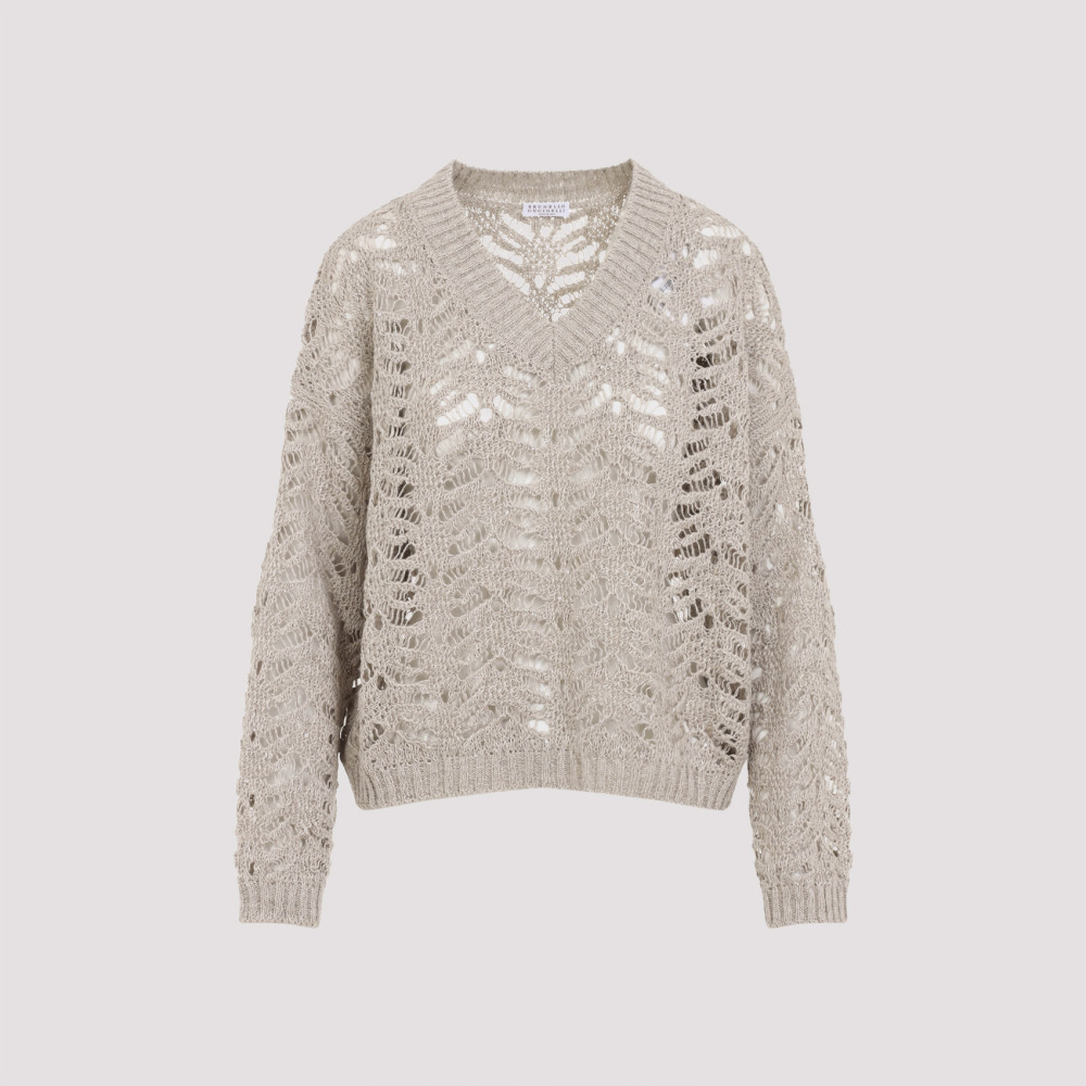 Brunello Cucinelli Light Beige Foliage Lace Sweater In Beige