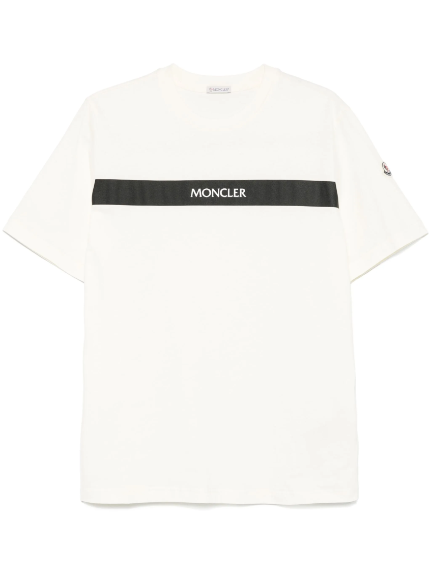 Moncler T-shirt In Cotone Con Logo Gommato In White