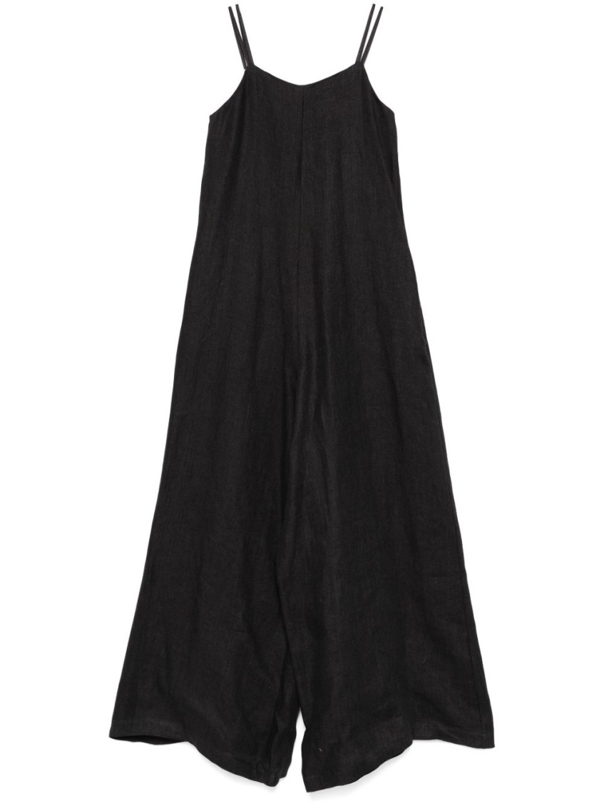 Alysi Linen Wide-leg Jumpsuit In Black