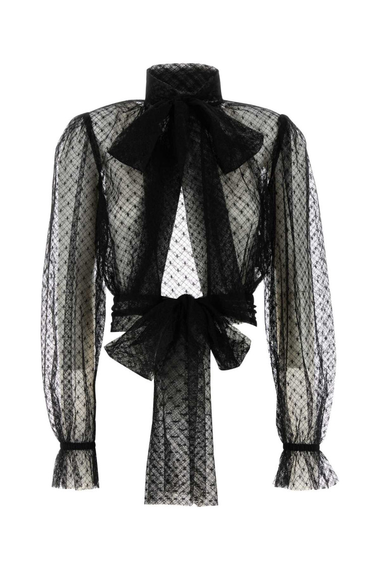 Dolce & Gabbana Lace Blouse With Bow Detail And Ruffle Cuffs In Black