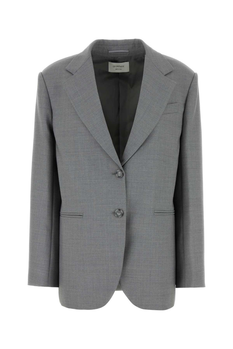 Sportmax Wool Baffo Blazer Single-breasted Notch Lapel In Grey