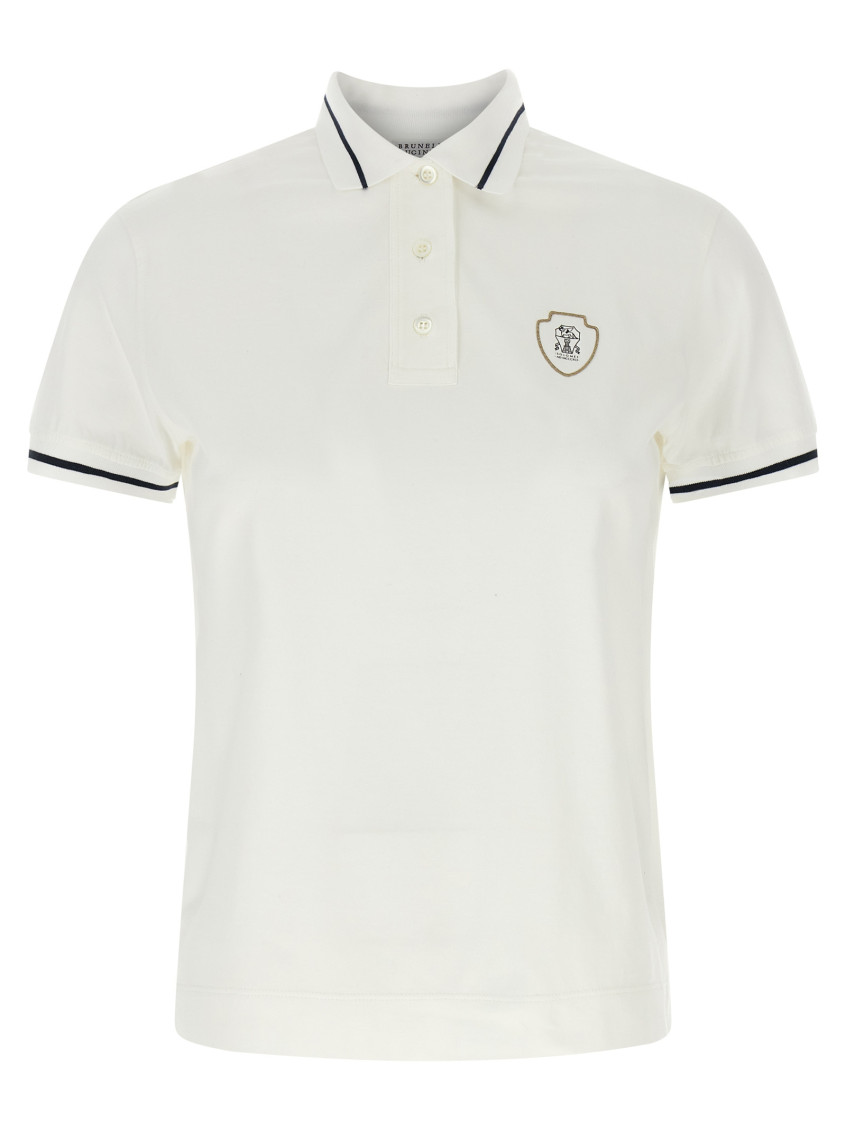 Brunello Cucinelli White Polo Shirt With Logo Printed On The Front In Cotton Jersey Woman In White