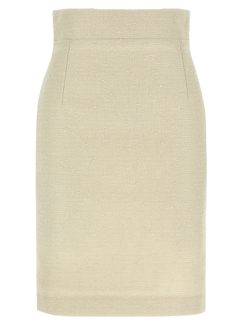 Tagliatore High-waisted Knee-length Skirt In Textured Fabric In Beige