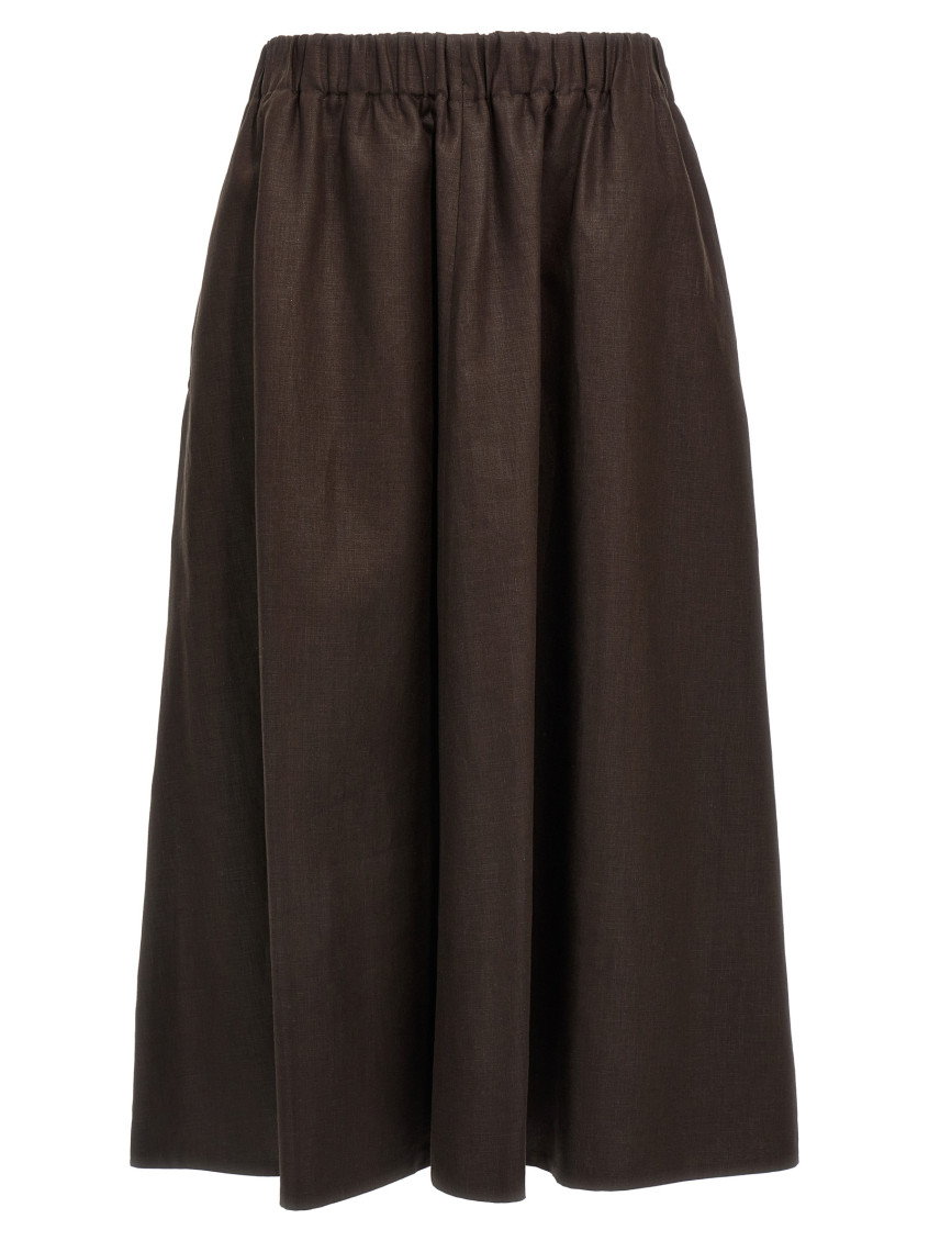Brunello Cucinelli Elastic-waistband Midi Skirt In Brown