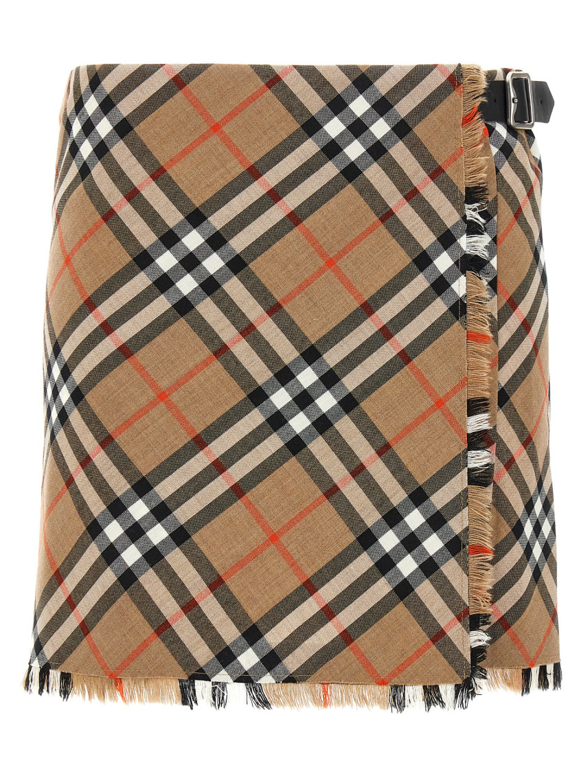 Shop Burberry Multicolor Kilt Skirt In Beige