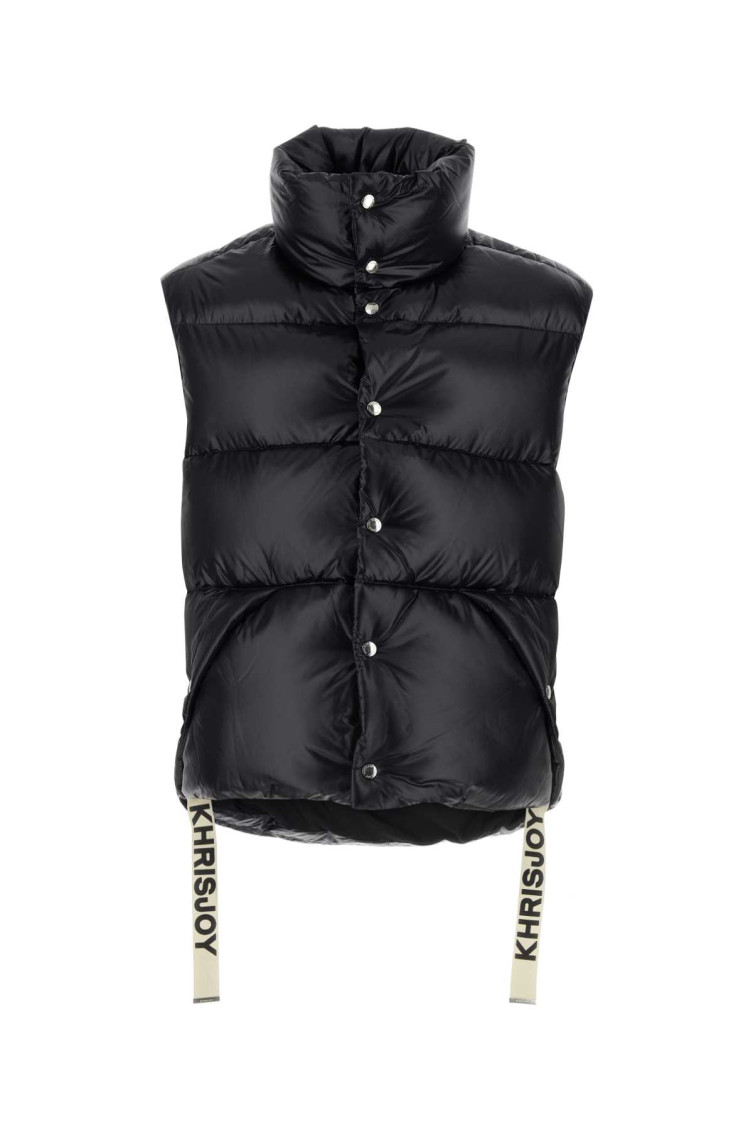 Khrisjoy Black Nylon Sleeveless Puff Shiny Jacket In Black