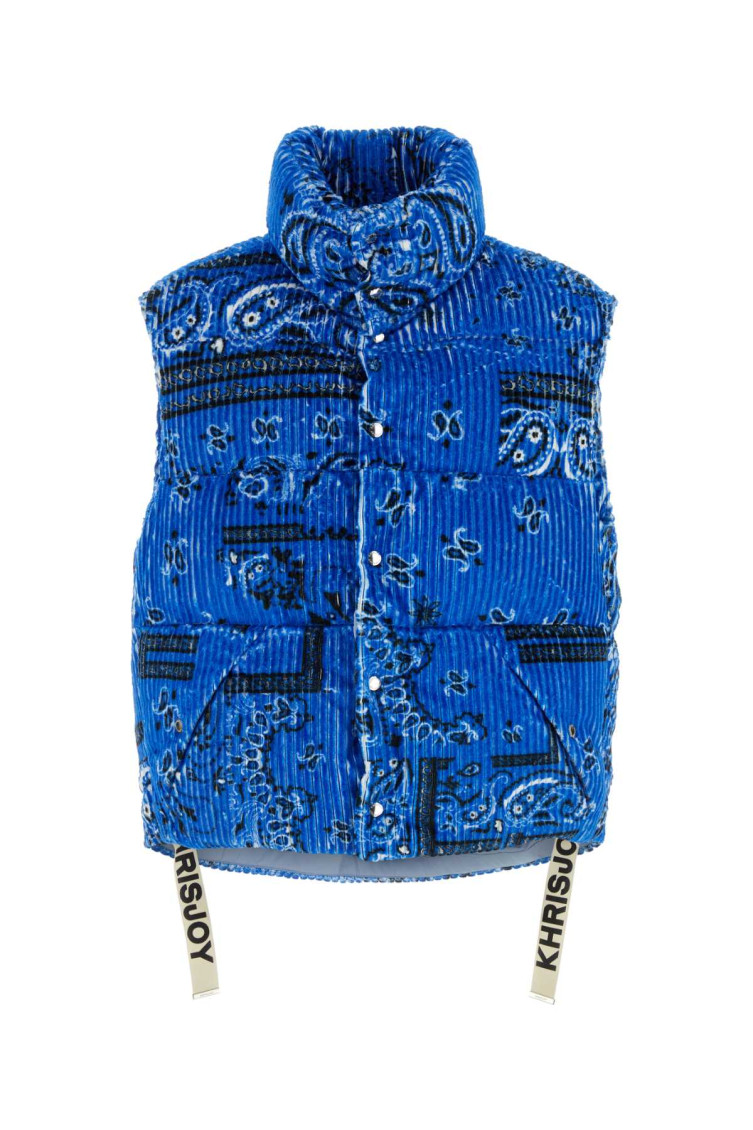 Khrisjoy Piumino Smanicato Oversize In Velluto A Coste Stampato Uomo In Blue