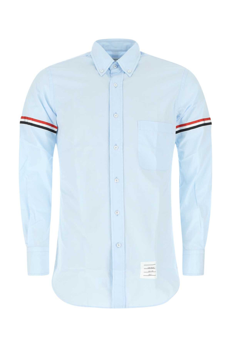 Thom Browne Striped Buttoned Shirt In Light Blue