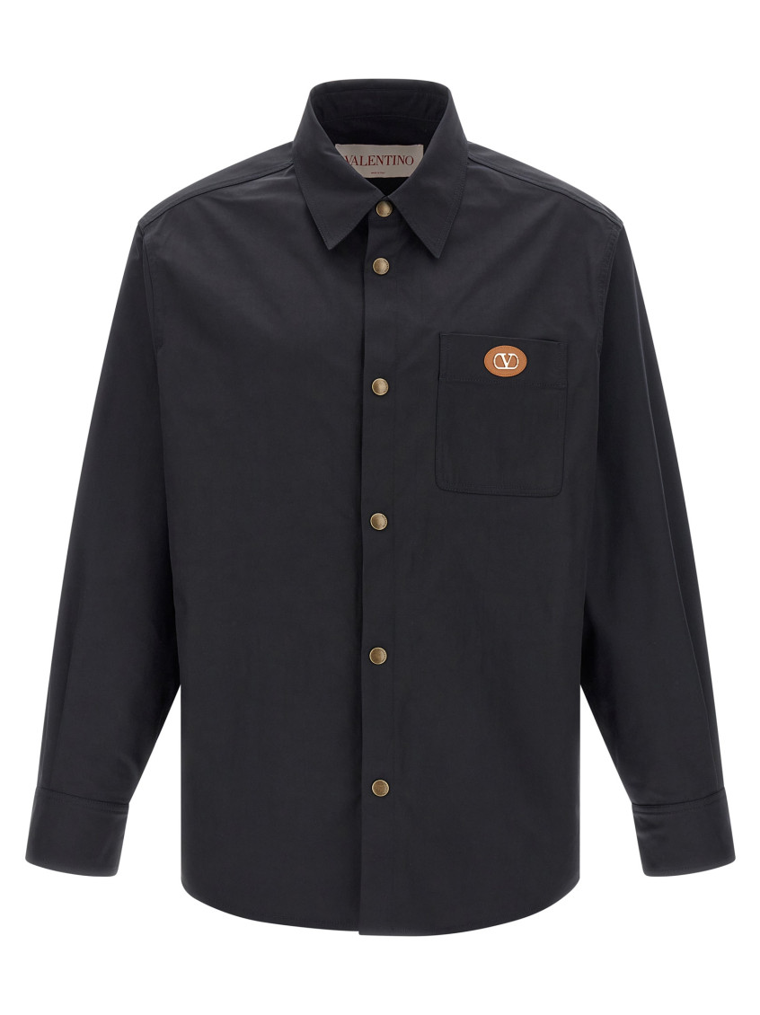 Valentino Garavani Man Shirt Black Size 38 Polyester, Elastomultiester In Navy Blue