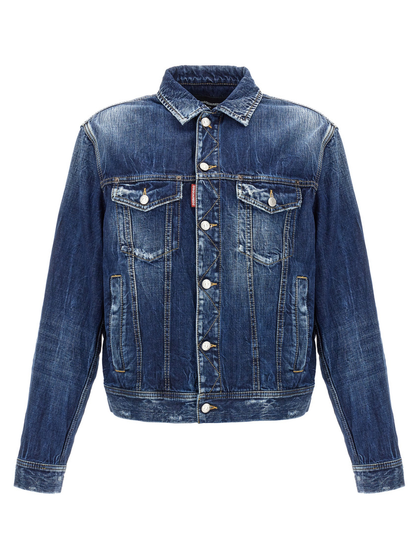 Dsquared2 Blue Jacket With Distressed Effect And Logoed Metal Buttons In Denim Man In Blue