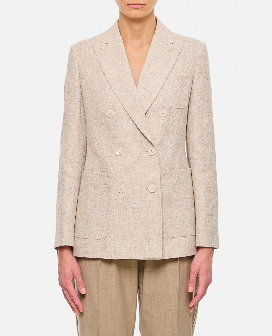 Max Mara Targa Double-breasted Linen Blazer In Beige