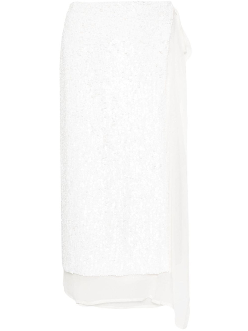 P.a.r.o.s.h Layered Sequin Wrap Midi Skirt In White