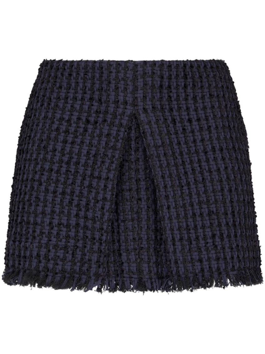 Dsquared2 Textured Fabric Fringe Hem Miniskirt With Front Slit In Navy Blue