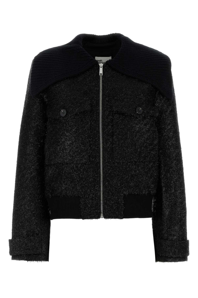 Self-potrait Black Boucl Bomber Jacket In Black