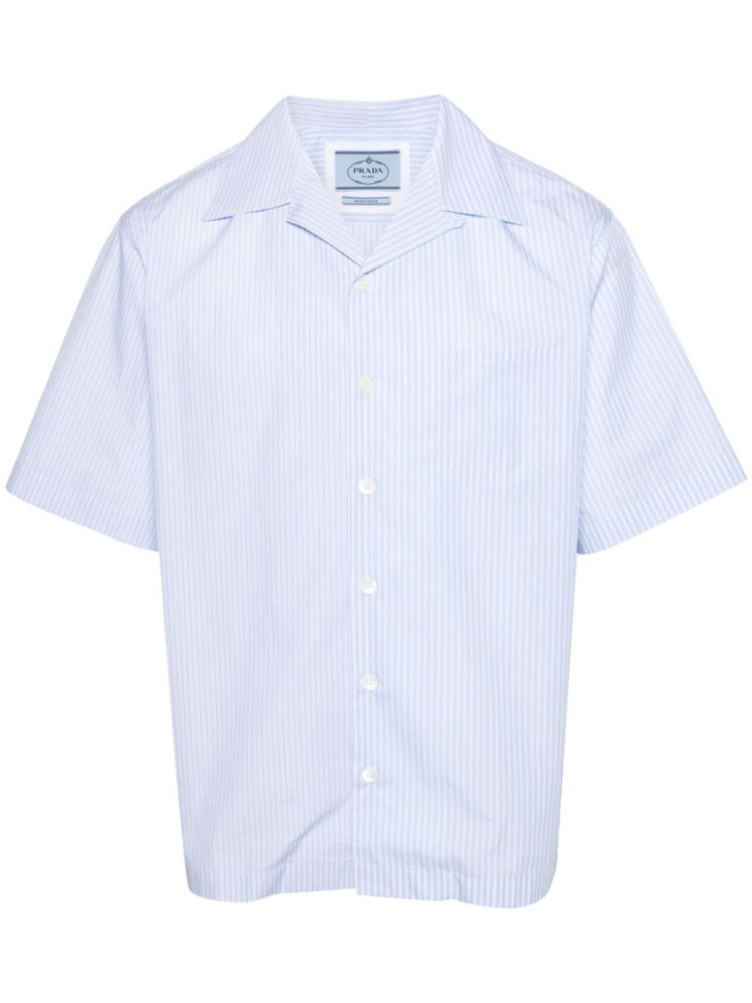 Prada Striped Cotton Camp Collar Shirt In White