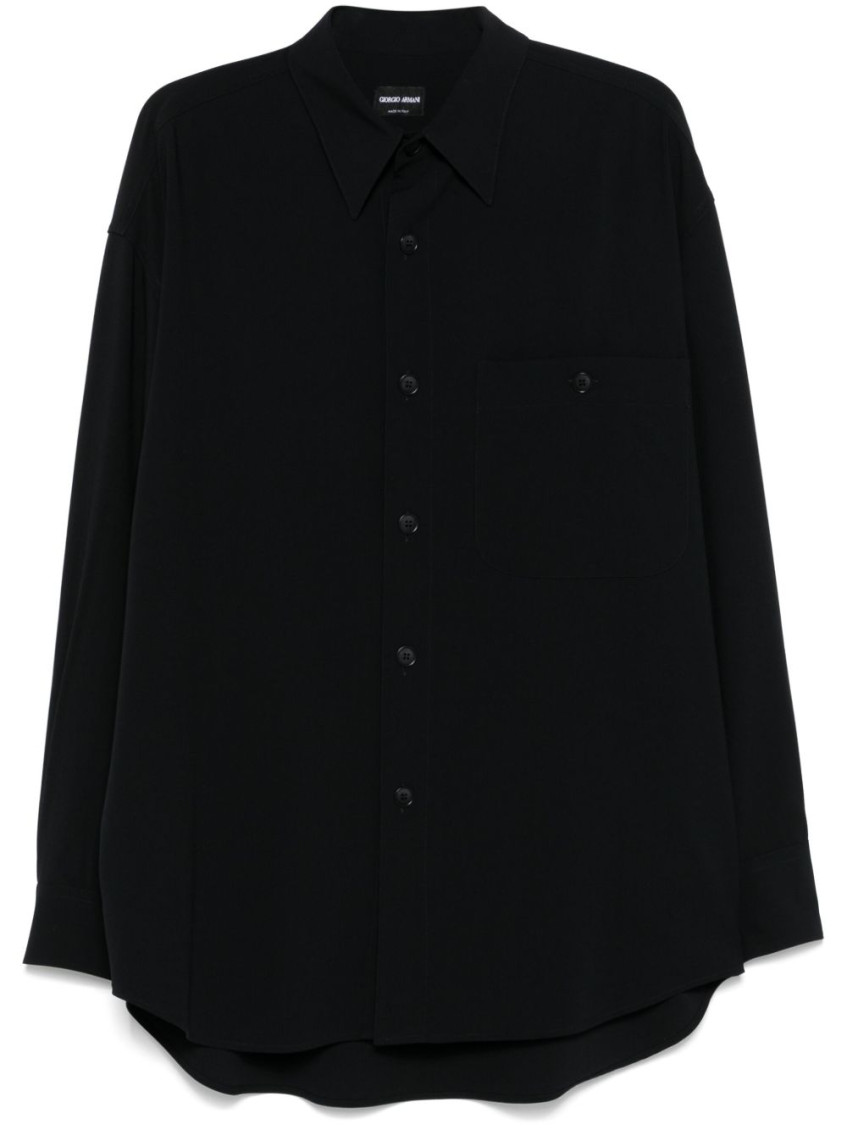 Giorgio Armani Midnight Blue Cotton Shirt With Classic Collar In Navy Blue