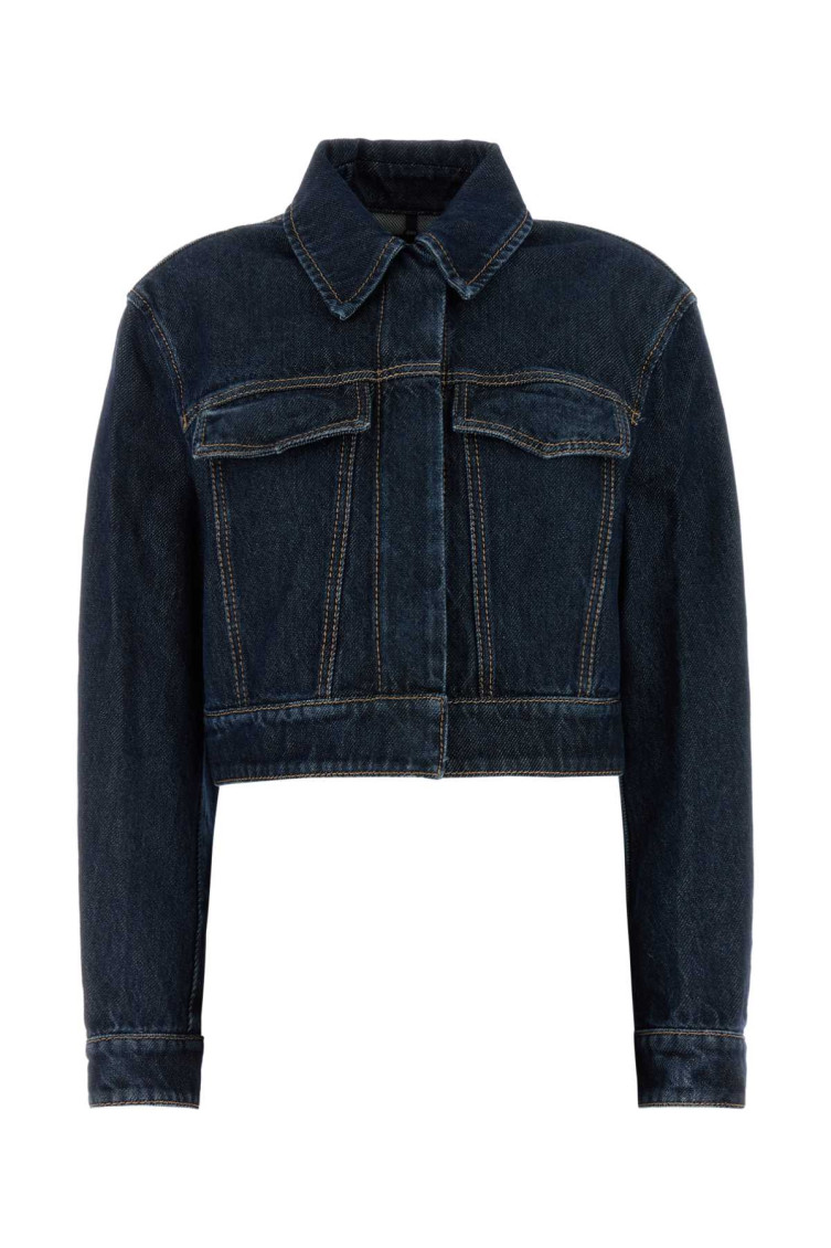 Sportmax Cropped Denim Jacket With Collared Neck In Denim