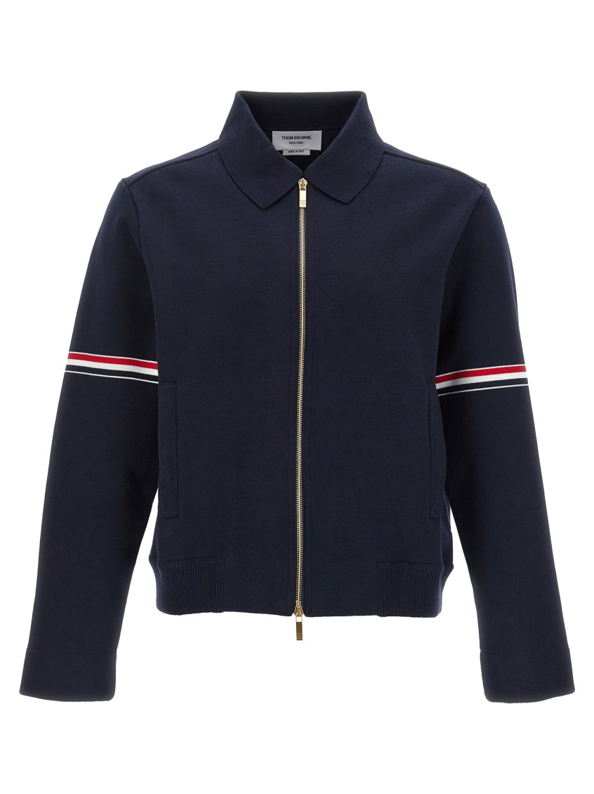 Thom Browne Milano Cotton Blend Bomber Jacket In Blue