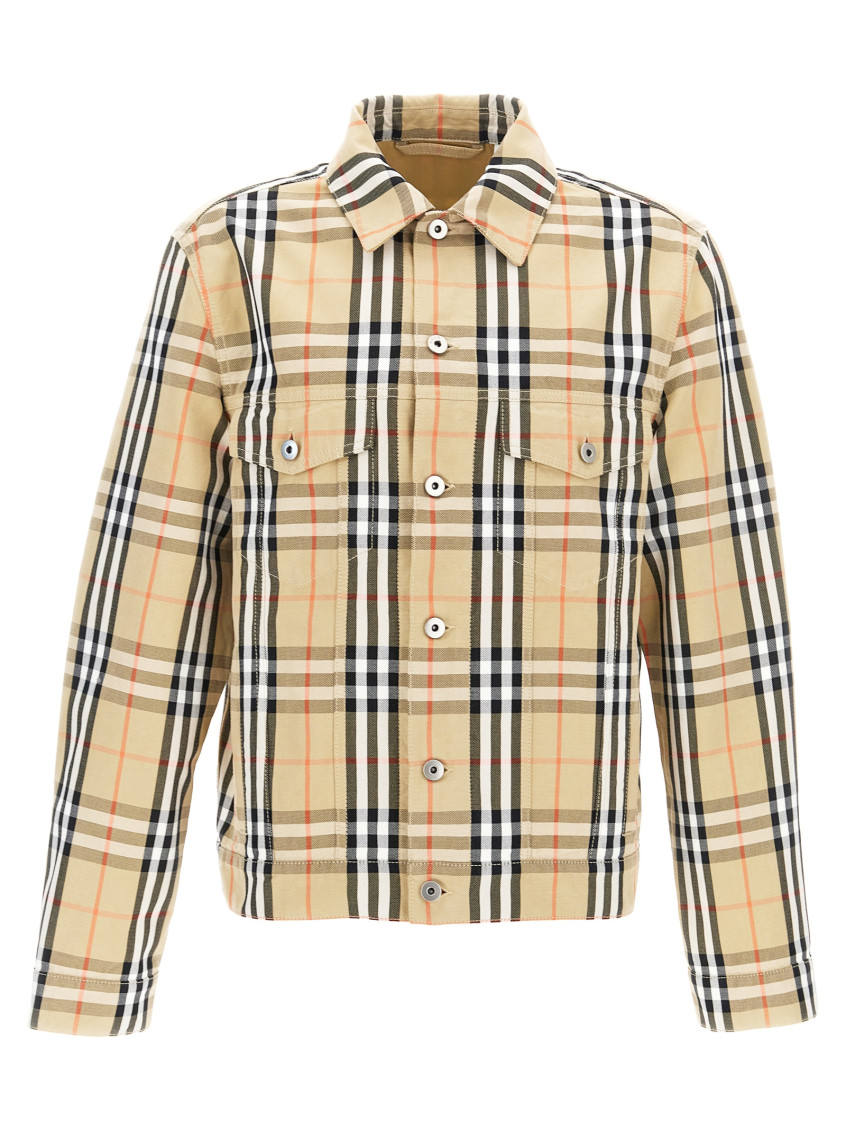 Burberry Tailored Cotton Jacket With Classic Plaid Pattern In Beige