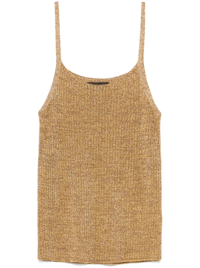 Roberto Collina Lurex Ribbed Tank Top In Beige