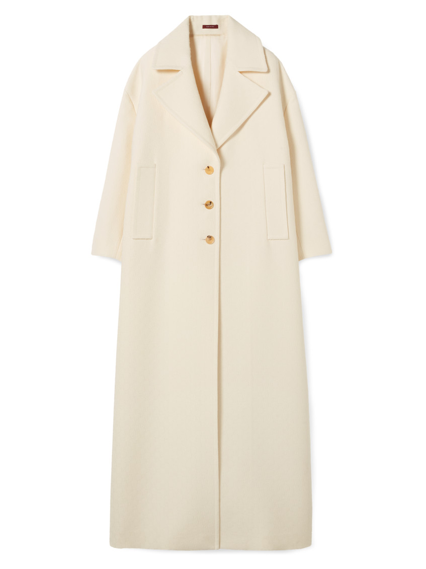 Gucci Long Length Wool Blend Coat In Off White
