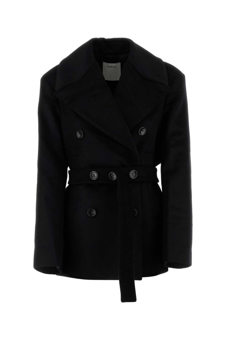 Sportmax Wool Orchis Coat Waist Belted Double-breasted Sleeves Lapels In Black