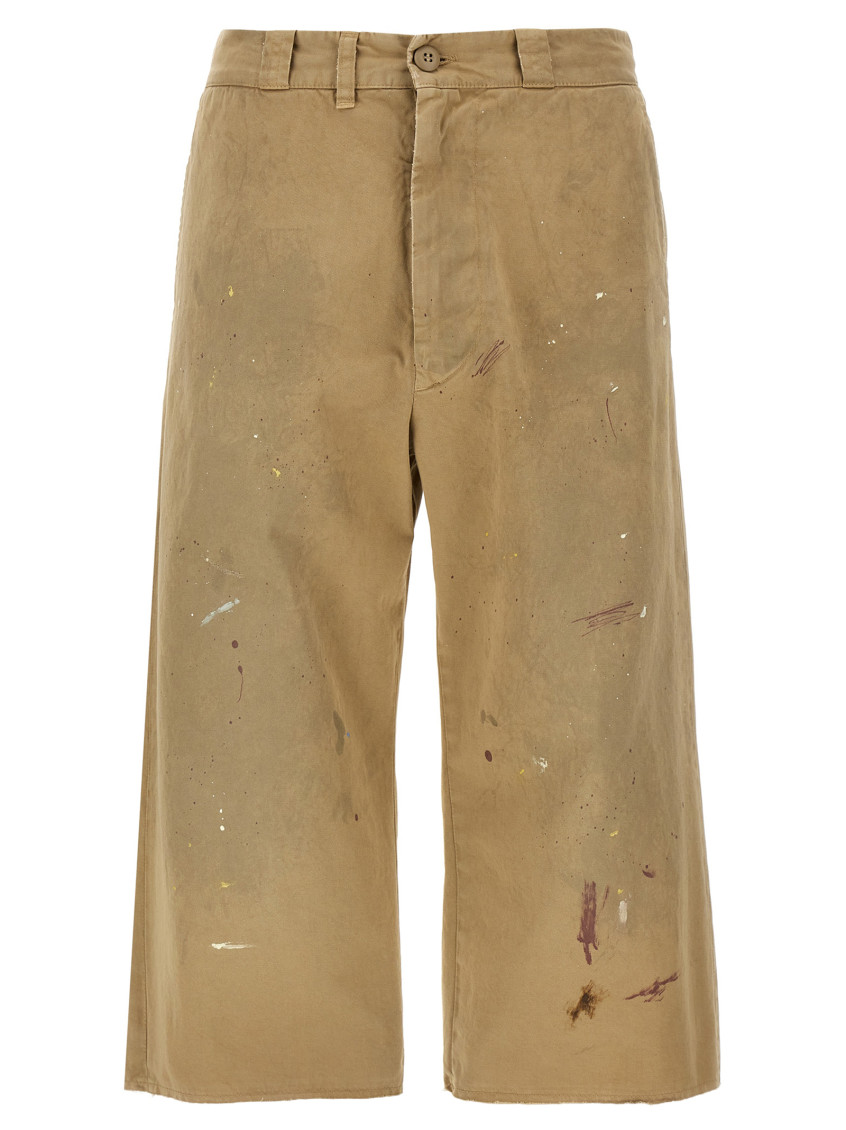 Mm6 Maison Margiela Belt Loops Paint Splatter Design Shorts In Beige