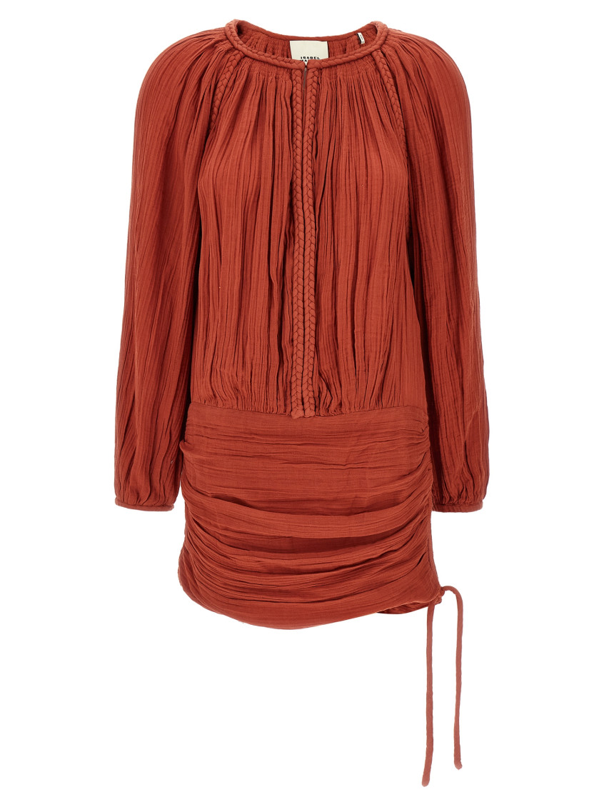 Isabel Marant Dress With Trim Drawstring Pleats Sleeves In Rust
